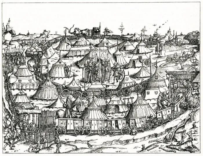 Framed Print : 15th century German military camp scene Framed Print : 15th century German military camp scene