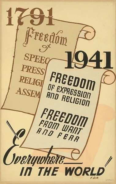 1791 - Freedom of speech, press, religion, assembly; 1941 -