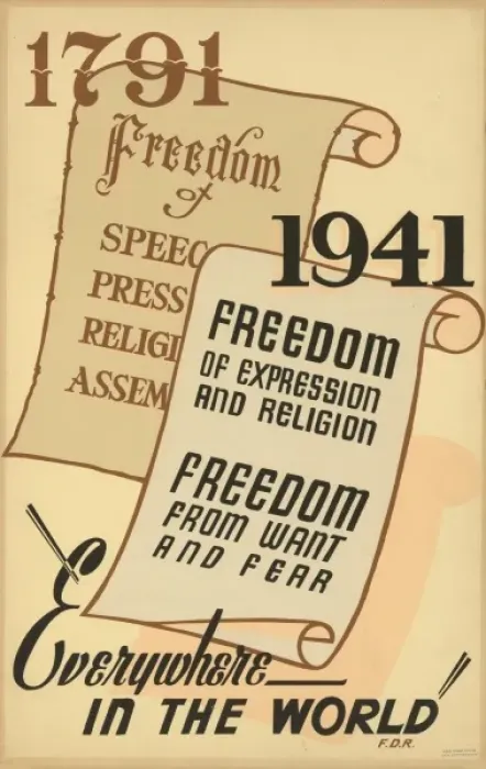Framed Print : 1791 - Freedom of speech, press, religion, assembly; 1941 - Framed Print : 1791 - Freedom of speech, press, religion, assembly; 1941 -