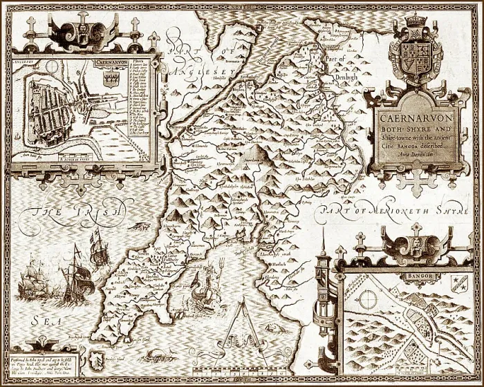 Framed Print : 17th Century (1610) Map of Caernarvon Caernarvonshire Framed Print : 17th Century (1610) Map of Caernarvon Caernarvonshire