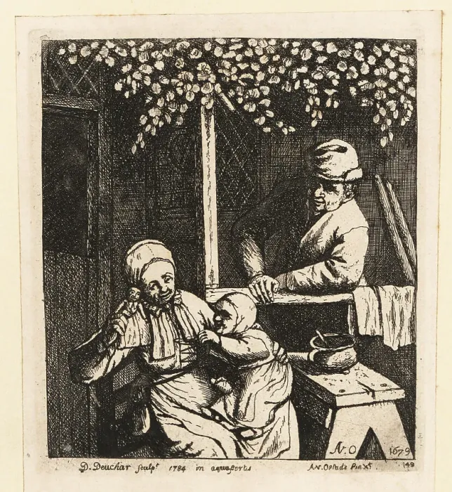 Framed Print : 17th century Dutch family playing with a doll Framed Print : 17th century Dutch family playing with a doll