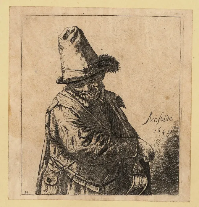 Framed Print : 17th century Dutch hurdy-gurdy man in tall cap and cape Framed Print : 17th century Dutch hurdy-gurdy man in tall cap and cape
