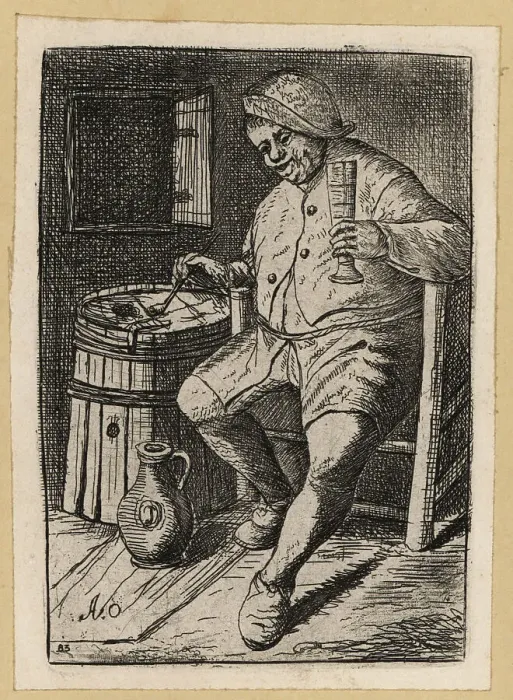 Framed Print : 17th century Dutch peasant man drinking and smoking in a tavern Framed Print : 17th century Dutch peasant man drinking and smoking in a tavern