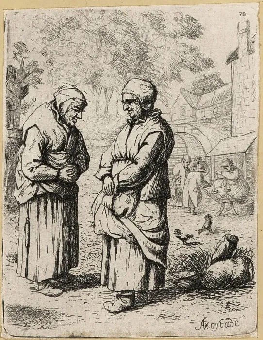 Framed Print : 17th century Dutch peasant women gossiping in a village street Framed Print : 17th century Dutch peasant women gossiping in a village street