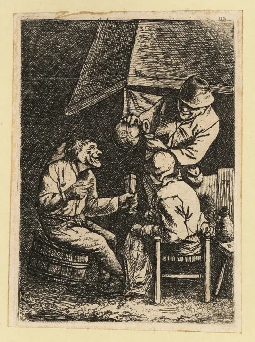 Framed Print : 17th century Dutch peasants drinking near a fireplace Framed Print : 17th century Dutch peasants drinking near a fireplace
