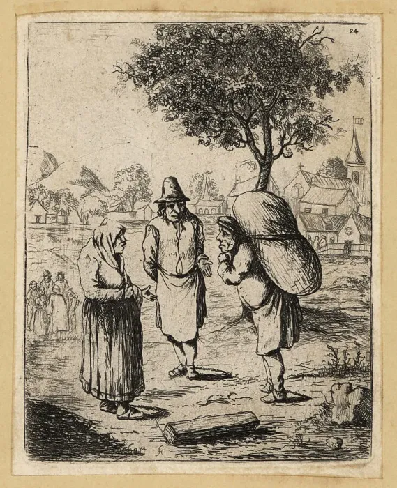 Framed Print : 17th century Dutch peasants talking in a field Framed Print : 17th century Dutch peasants talking in a field