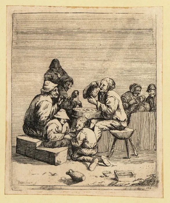 Framed Print : 17th century peasants eating, drinking and smoking Framed Print : 17th century peasants eating, drinking and smoking