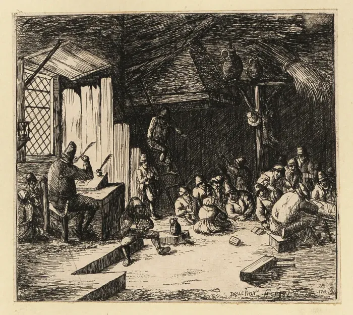 Framed Print : 17th century rustic school scene Framed Print : 17th century rustic school scene