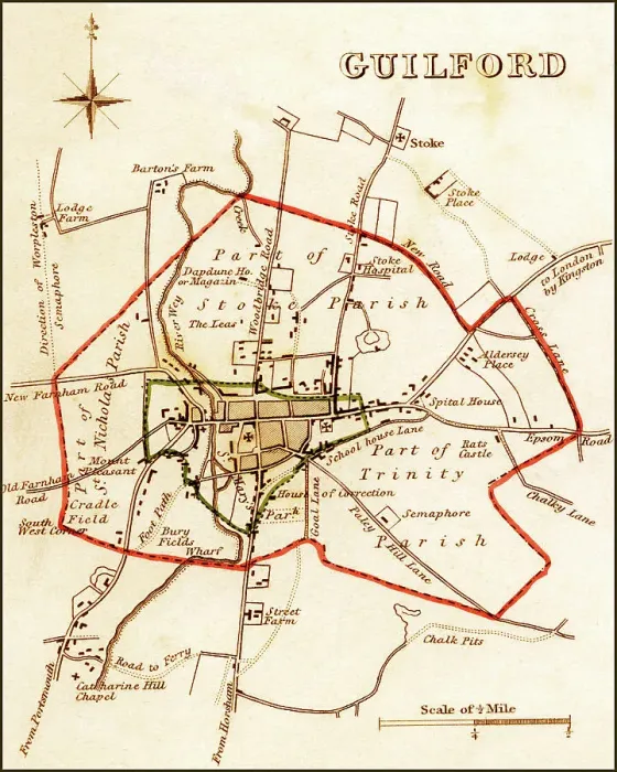 Framed Print : 1832 Victorian Map of Guildford Framed Print : 1832 Victorian Map of Guildford