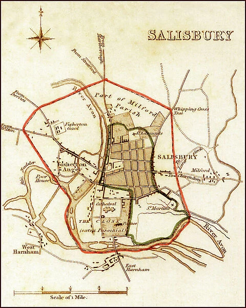 1832 Victorian Map of Salisbury