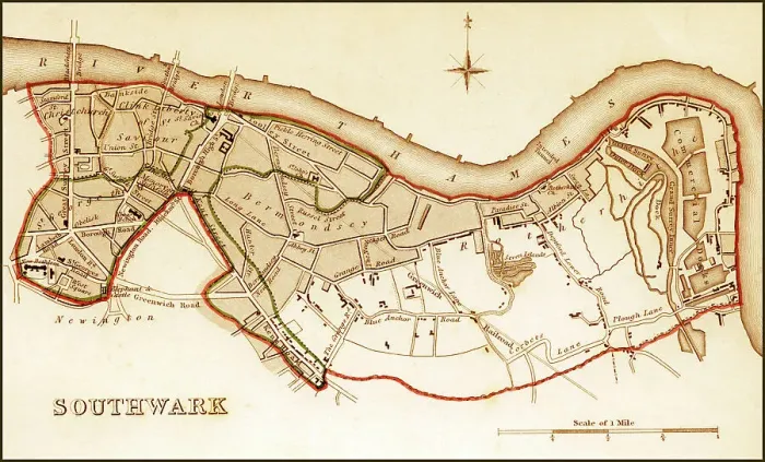 Framed Print : 1832 Victorian Map of Southwark Framed Print : 1832 Victorian Map of Southwark