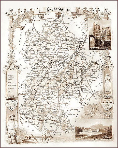 1840s Victorian Bedfordshire Map