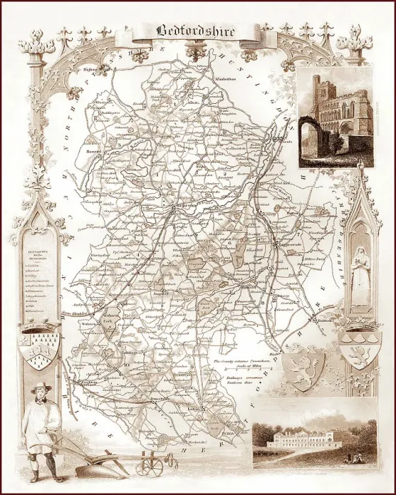 Framed Print : 1840s Victorian Bedfordshire Map Framed Print : 1840s Victorian Bedfordshire Map