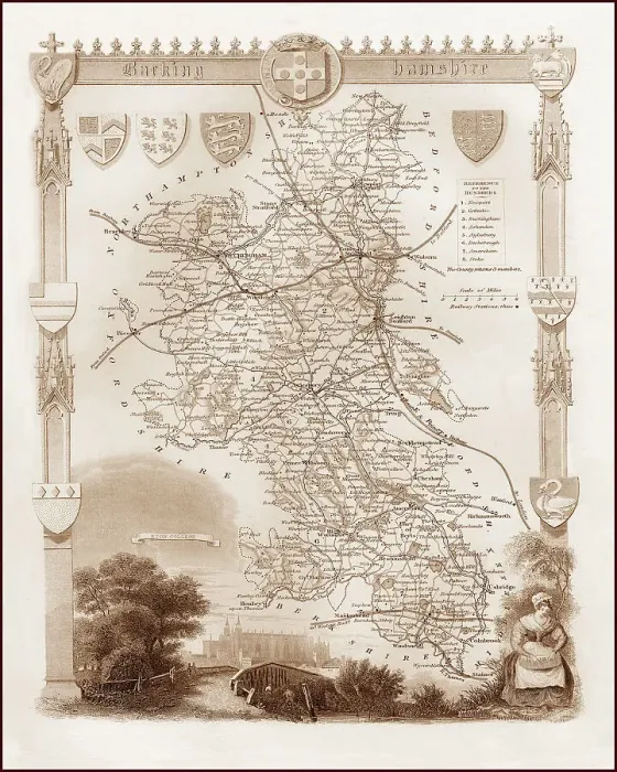 Framed Print : 1840s Victorian Map of Buckinghamshire Framed Print : 1840s Victorian Map of Buckinghamshire