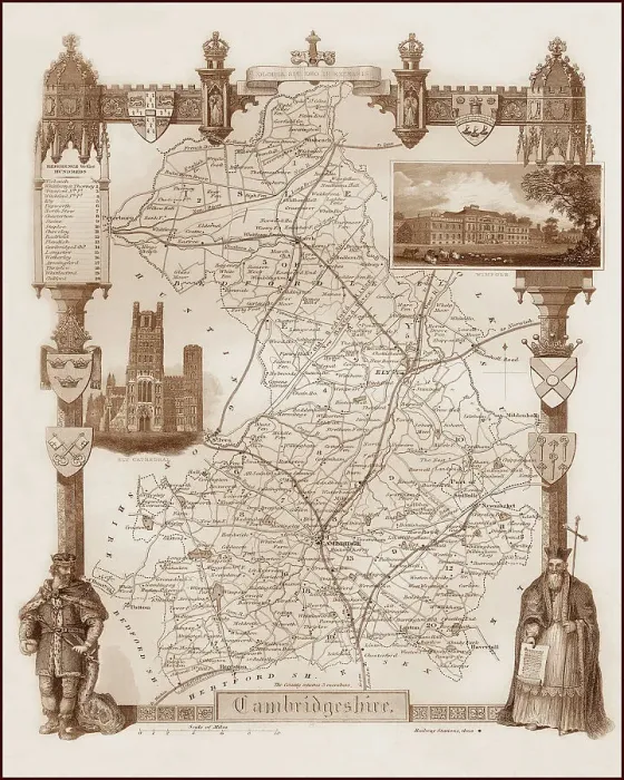 Framed Print : 1840s Victorian Map of Cambridgeshire Framed Print : 1840s Victorian Map of Cambridgeshire
