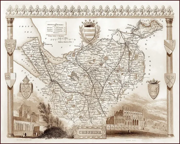 Framed Print : 1840s Victorian Map of Cheshire Framed Print : 1840s Victorian Map of Cheshire