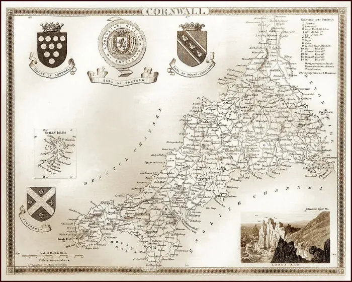 Framed Print : 1840s Victorian Map of Cornwall Framed Print : 1840s Victorian Map of Cornwall