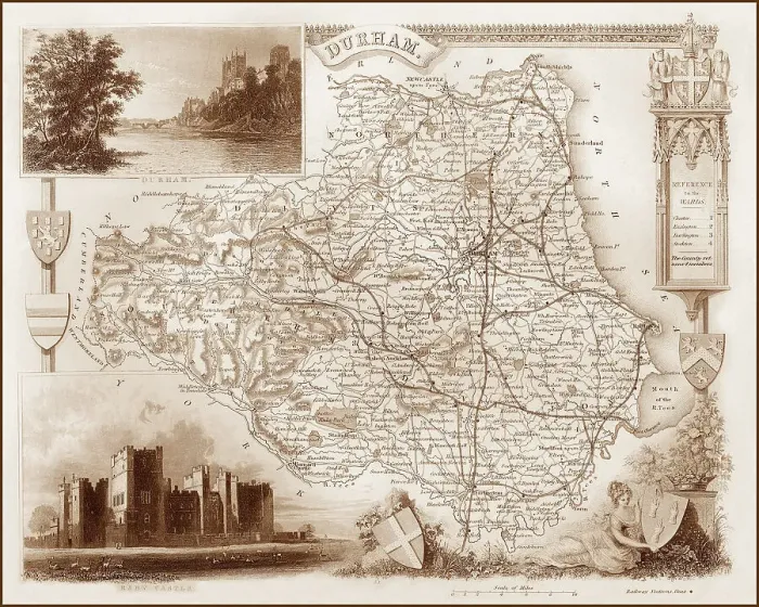 Framed Print : 1840s Victorian Map of Durham Framed Print : 1840s Victorian Map of Durham