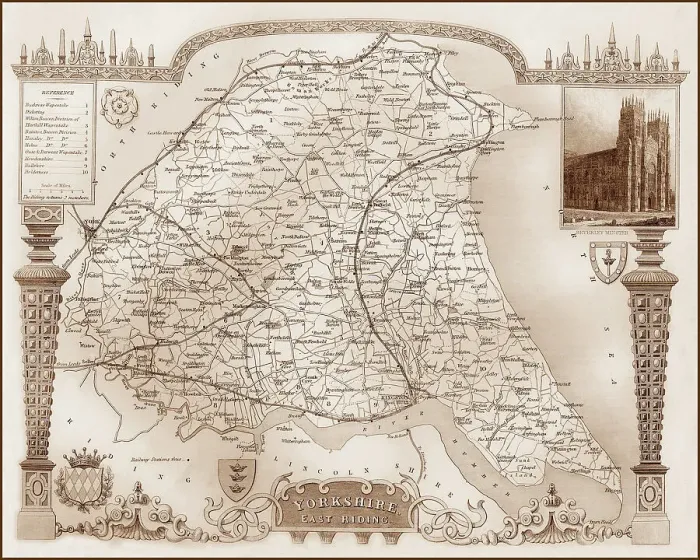 Framed Print : 1840s Victorian Map of East Riding of Yorkshire Framed Print : 1840s Victorian Map of East Riding of Yorkshire