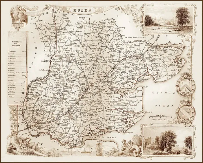 Framed Print : 1840s Victorian Map of Essex Framed Print : 1840s Victorian Map of Essex