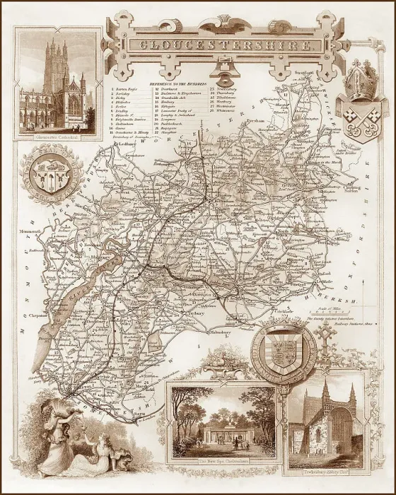 Framed Print : 1840s Victorian Map of Gloucestershire Framed Print : 1840s Victorian Map of Gloucestershire