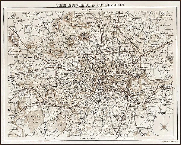 1840s Victorian Map Of Greater London Vintage