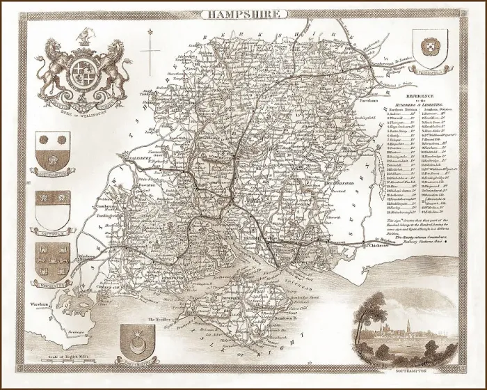 Framed Print : 1840s Victorian Map Of Hampshire Vintage Lantern Framed Print : 1840s Victorian Map Of Hampshire Vintage Lantern