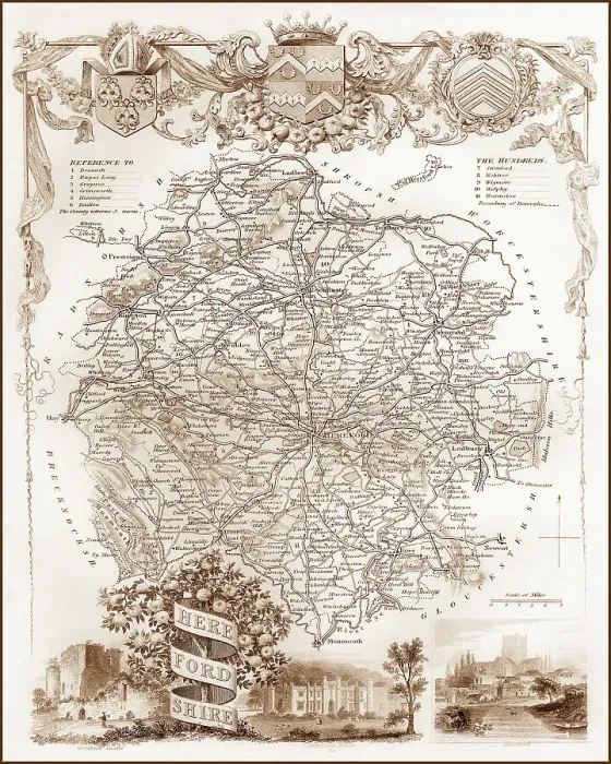 Framed Print : 1840s Victorian Map of Herefordshire Framed Print : 1840s Victorian Map of Herefordshire
