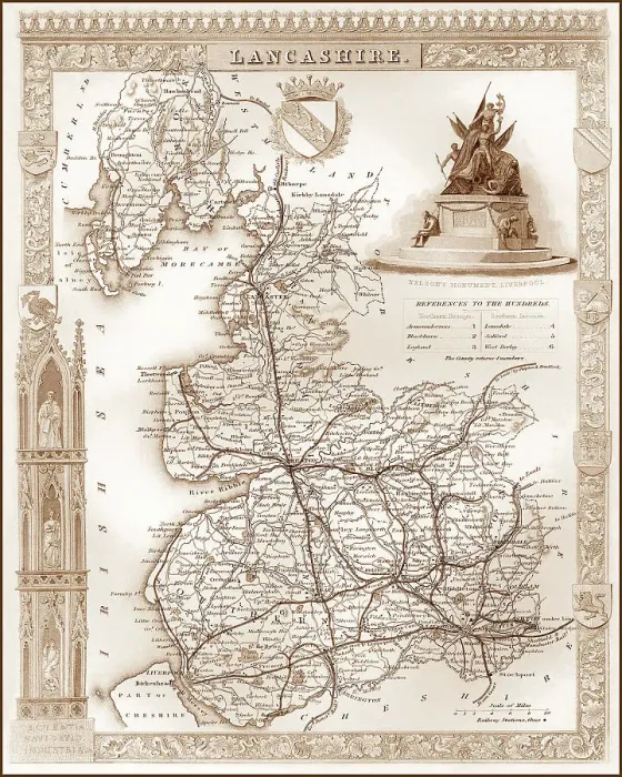 Framed Print : 1840s Victorian Map of Lancashire Framed Print : 1840s Victorian Map of Lancashire