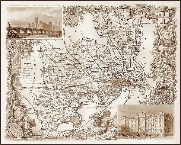 1840s Victorian Map Of Middlesex Vintage Lantern