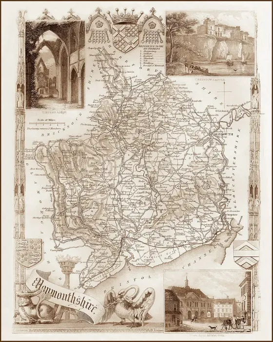 Framed Print : 1840s Victorian Map of Monmouthshire Framed Print : 1840s Victorian Map of Monmouthshire