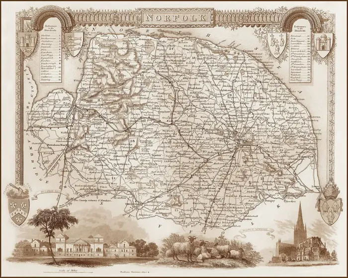 Framed Print : 1840s Victorian Map of Norfolk Framed Print : 1840s Victorian Map of Norfolk