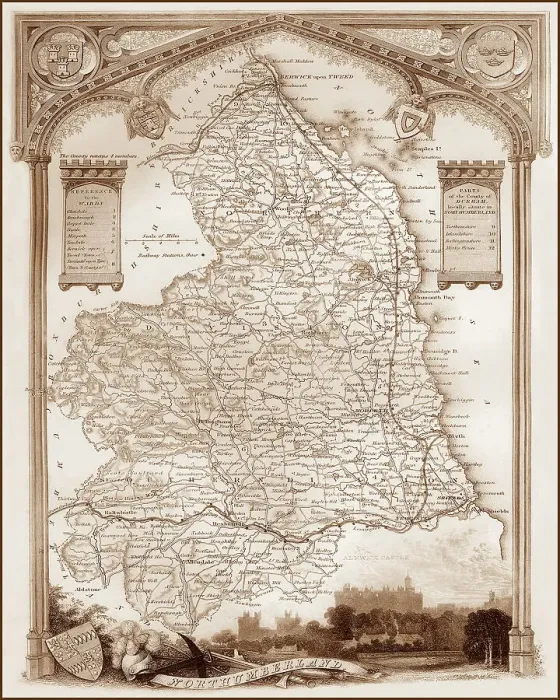 Framed Print : 1840s Victorian Map of Northumberland