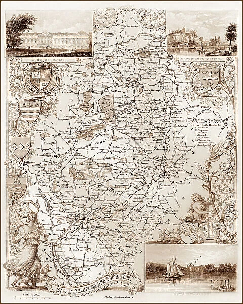 1840s Victorian Map of Nottinghamshire