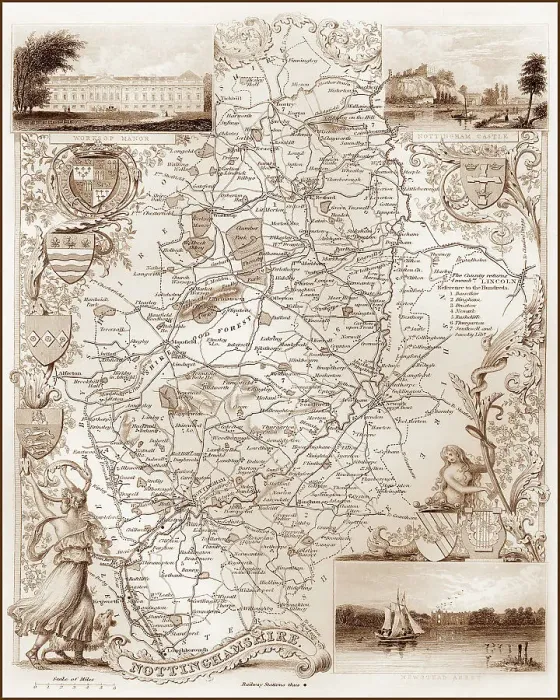 Framed Print : 1840s Victorian Map of Nottinghamshire Framed Print : 1840s Victorian Map of Nottinghamshire