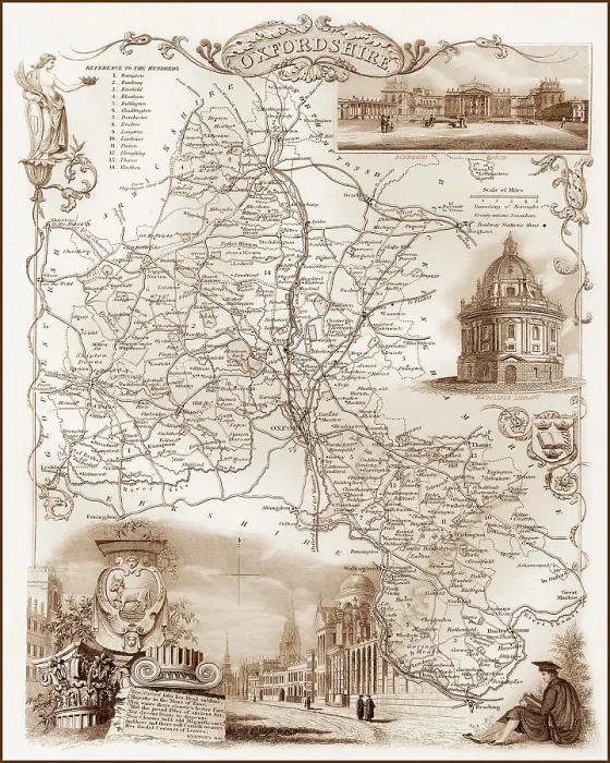 Framed Print : 1840s Victorian Map of Oxfordshire Framed Print : 1840s Victorian Map of Oxfordshire