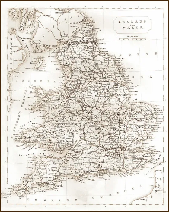 Framed Print : 1840s Victorian Map of Railways in England and Wales Framed Print : 1840s Victorian Map of Railways in England and Wales