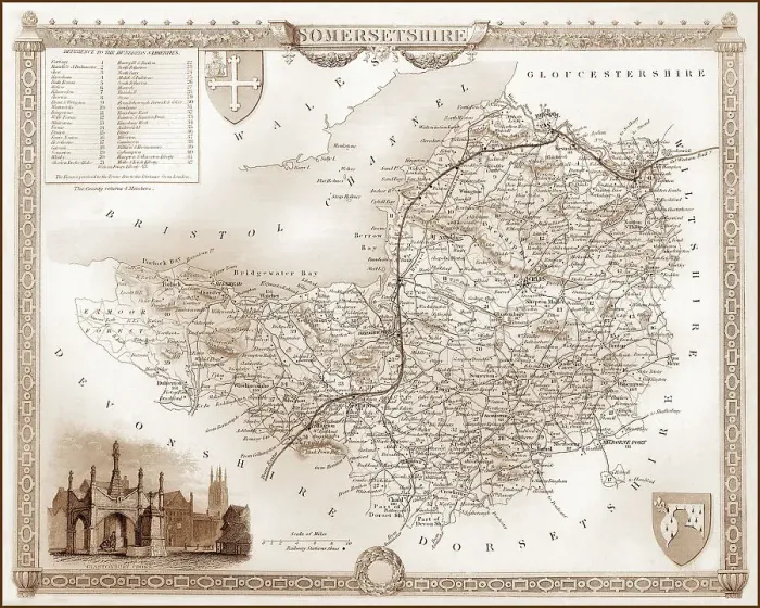 Framed Print : 1840s Victorian Map of Somerset Framed Print : 1840s Victorian Map of Somerset