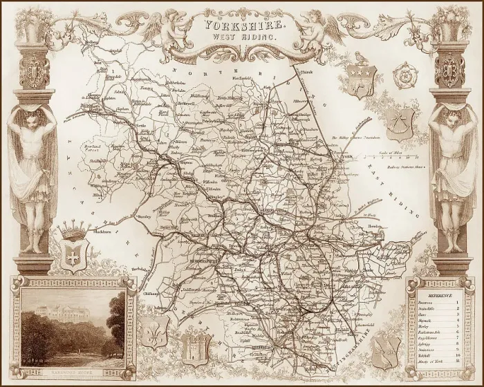 Framed Print : 1840s Victorian Map of West Riding of Yorkshire Framed Print : 1840s Victorian Map of West Riding of Yorkshire
