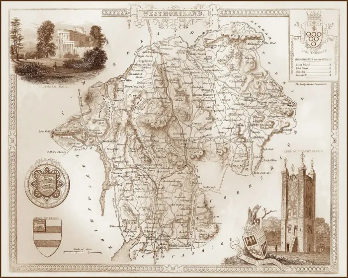 Framed Print : 1840s Victorian Map of Westmorland Framed Print : 1840s Victorian Map of Westmorland