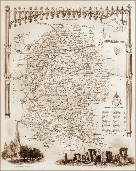 Framed Print : 1840s Victorian Map of Wiltshire Framed Print : 1840s Victorian Map of Wiltshire