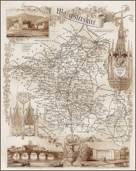 1840s Victorian Map of Worcestershire