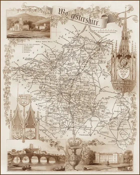 Framed Print : 1840s Victorian Map of Worcestershire Framed Print : 1840s Victorian Map of Worcestershire