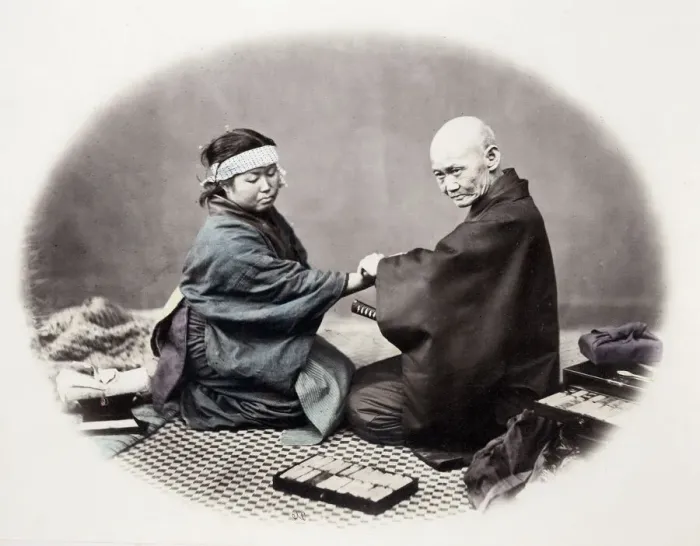 Framed Print : 1860s Japan - portrait of a doctor and his patient Felice or Felix Beato Framed Print : 1860s Japan - portrait of a doctor and his patient Felice or Felix Beato
