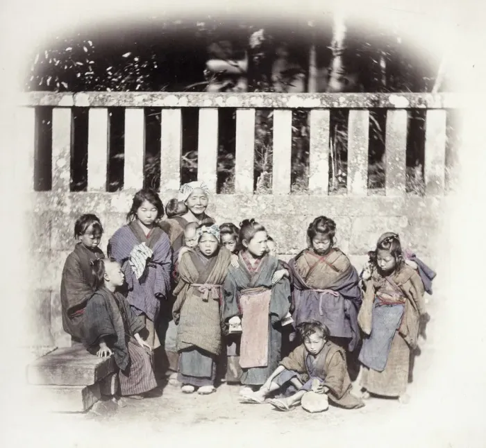Framed Print : 1860s Japan - portrait of a group of children in the street Felice or Felix Beato Framed Print : 1860s Japan - portrait of a group of children in the street Felice or Felix Beato