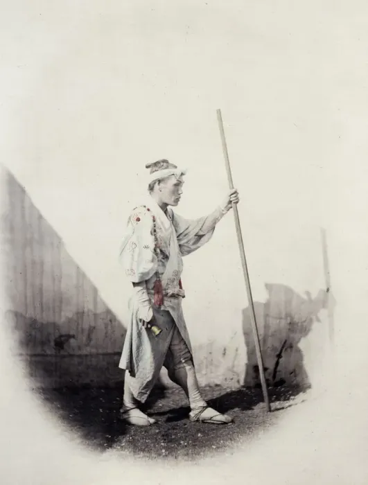 Framed Print : 1860s Japan - portrait of a pilgrim setting out for Mount Fujiyama Felice or Felix Beato Framed Print : 1860s Japan - portrait of a pilgrim setting out for Mount Fujiyama Felice or Felix Beato