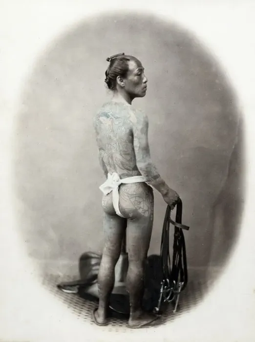 Framed Print : 1860s Japan - portrait of a tattooed groom Felice or Felix Beato (1832 - 29 January 1909 Framed Print : 1860s Japan - portrait of a tattooed groom Felice or Felix Beato (1832 - 29 January 1909