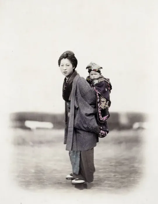 Framed Print : 1860s Japan - portrait of a young woman carrying a baby Felice or Felix Beato Framed Print : 1860s Japan - portrait of a young woman carrying a baby Felice or Felix Beato