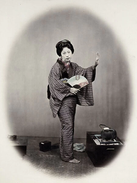 1860s Japan - portrait of a young woman with a fan Felice or Felix Beato