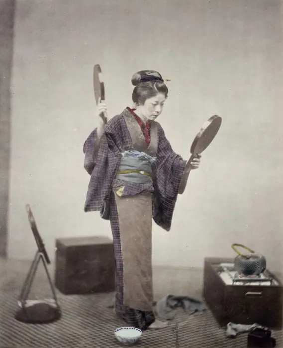 Framed Print : 1860s Japan - portrait of a young woman with two mirrors Felice or Felix Beato Framed Print : 1860s Japan - portrait of a young woman with two mirrors Felice or Felix Beato